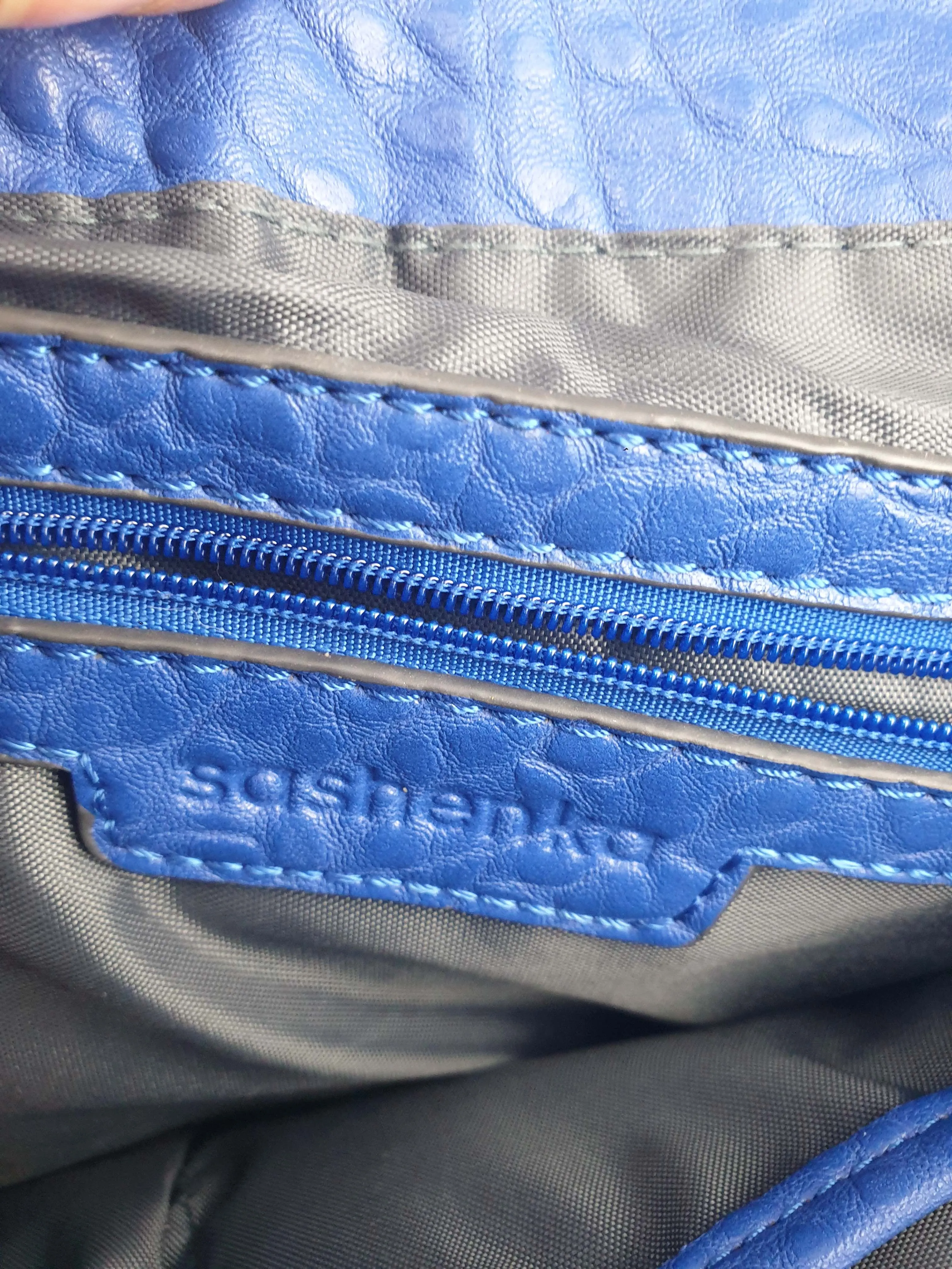 Sashenka blue leather/canvas cross body bag