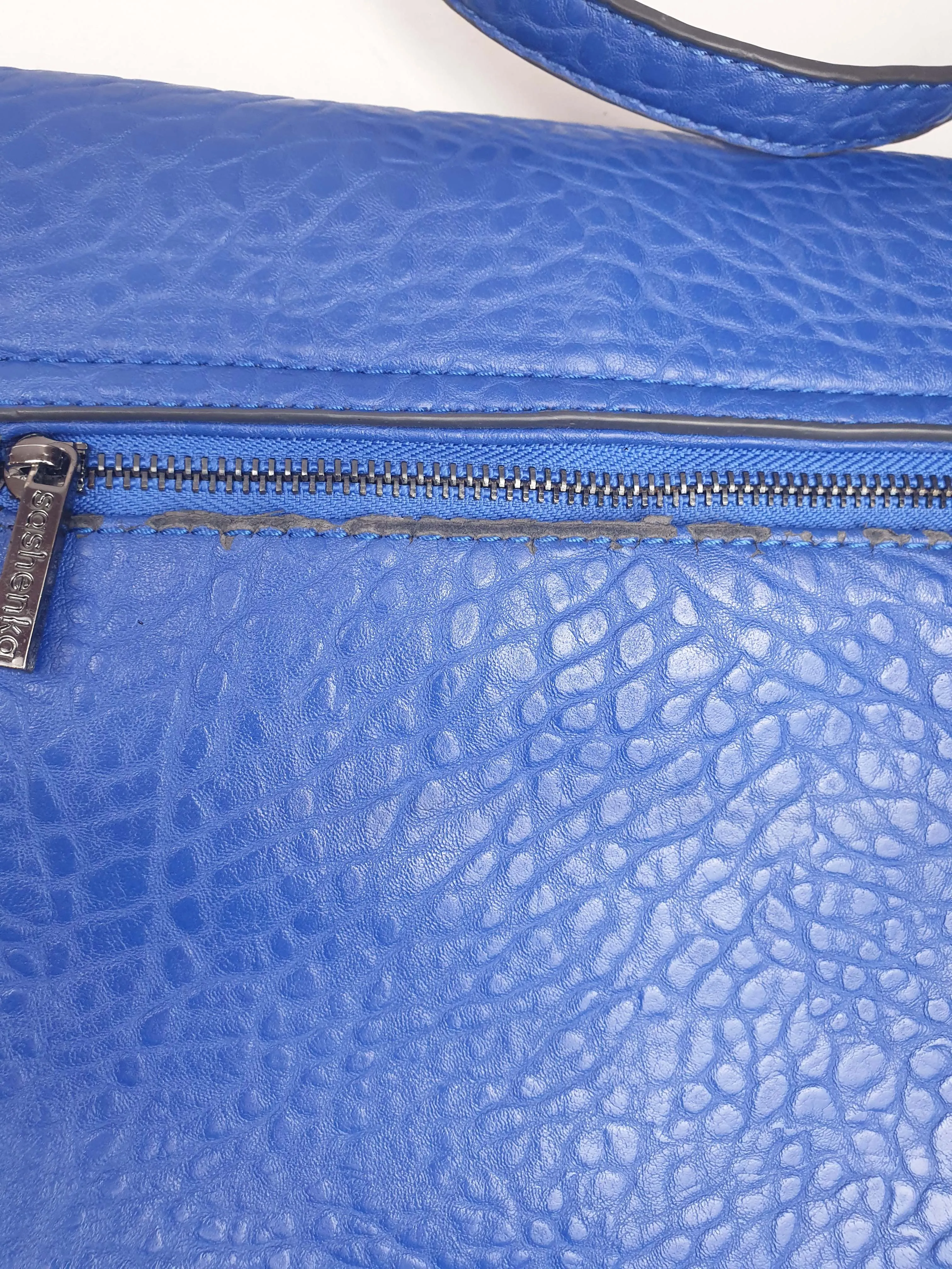 Sashenka blue leather/canvas cross body bag