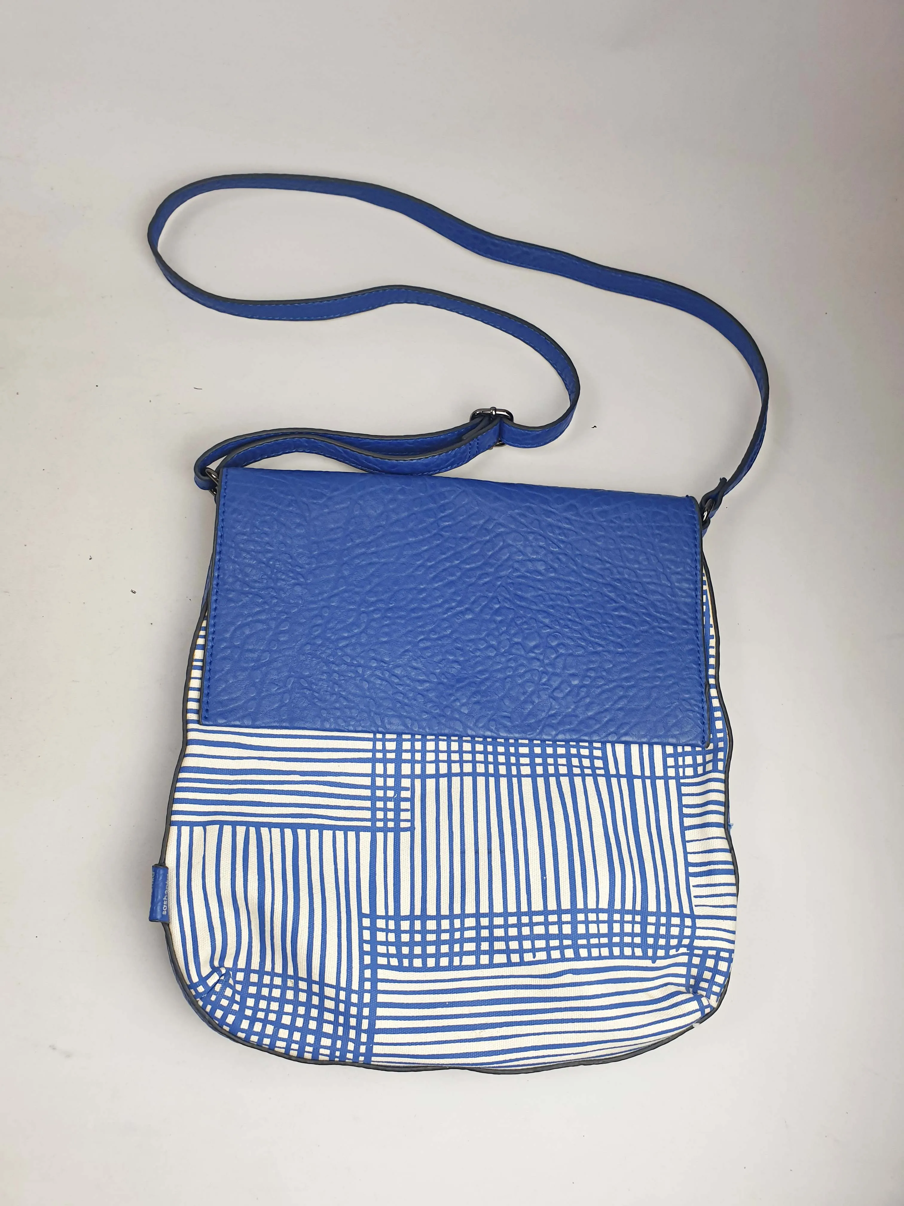 Sashenka blue leather/canvas cross body bag