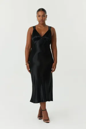 SATIN GATHER BRA BIAS SLIP | BLACK