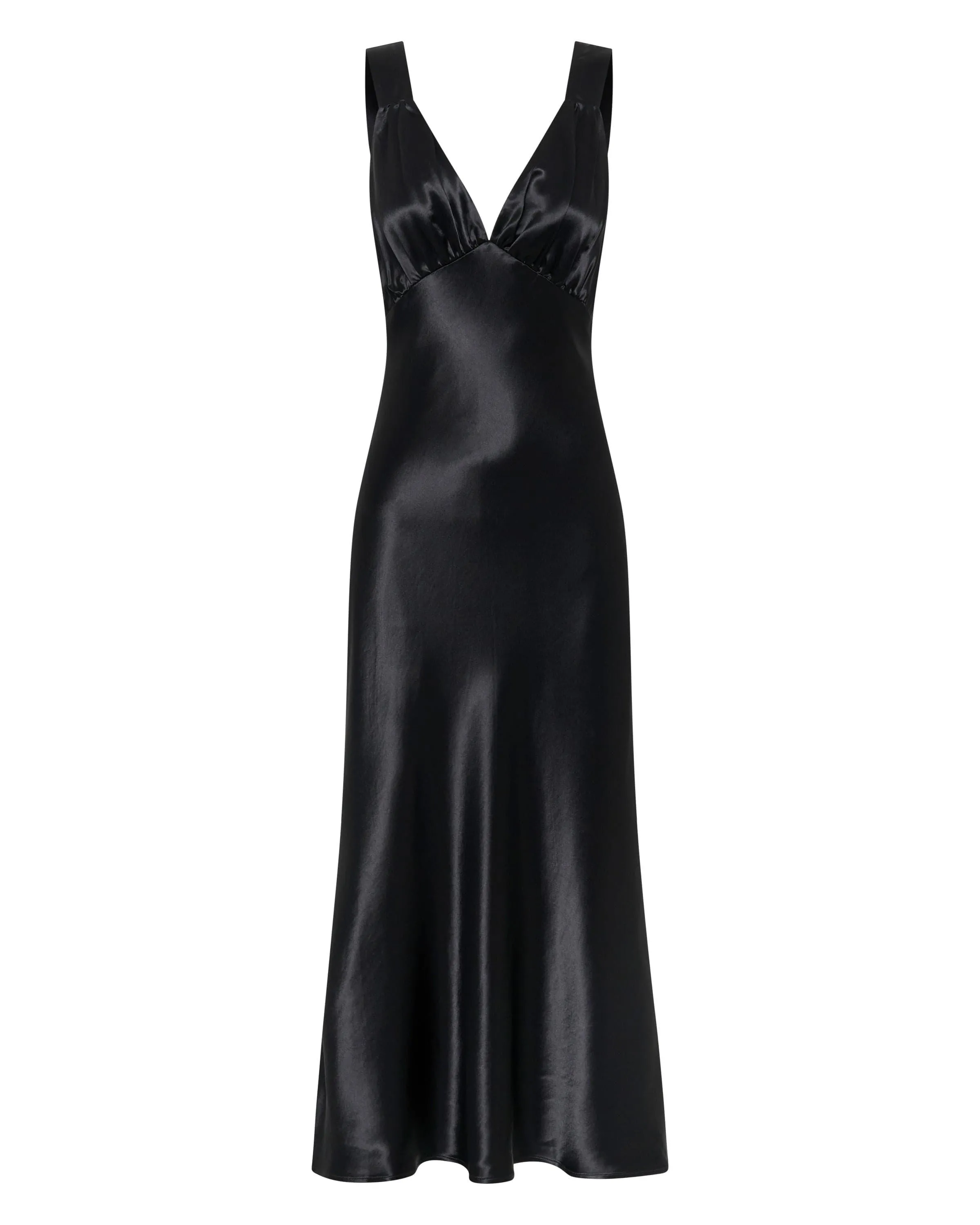 SATIN GATHER BRA BIAS SLIP | BLACK