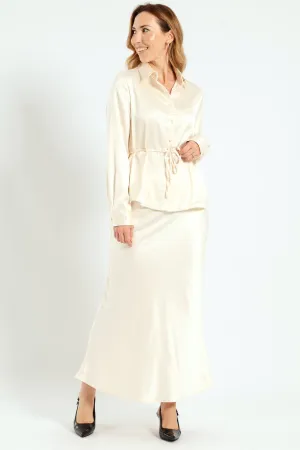 Satin Midi Slip Skirt - Cream