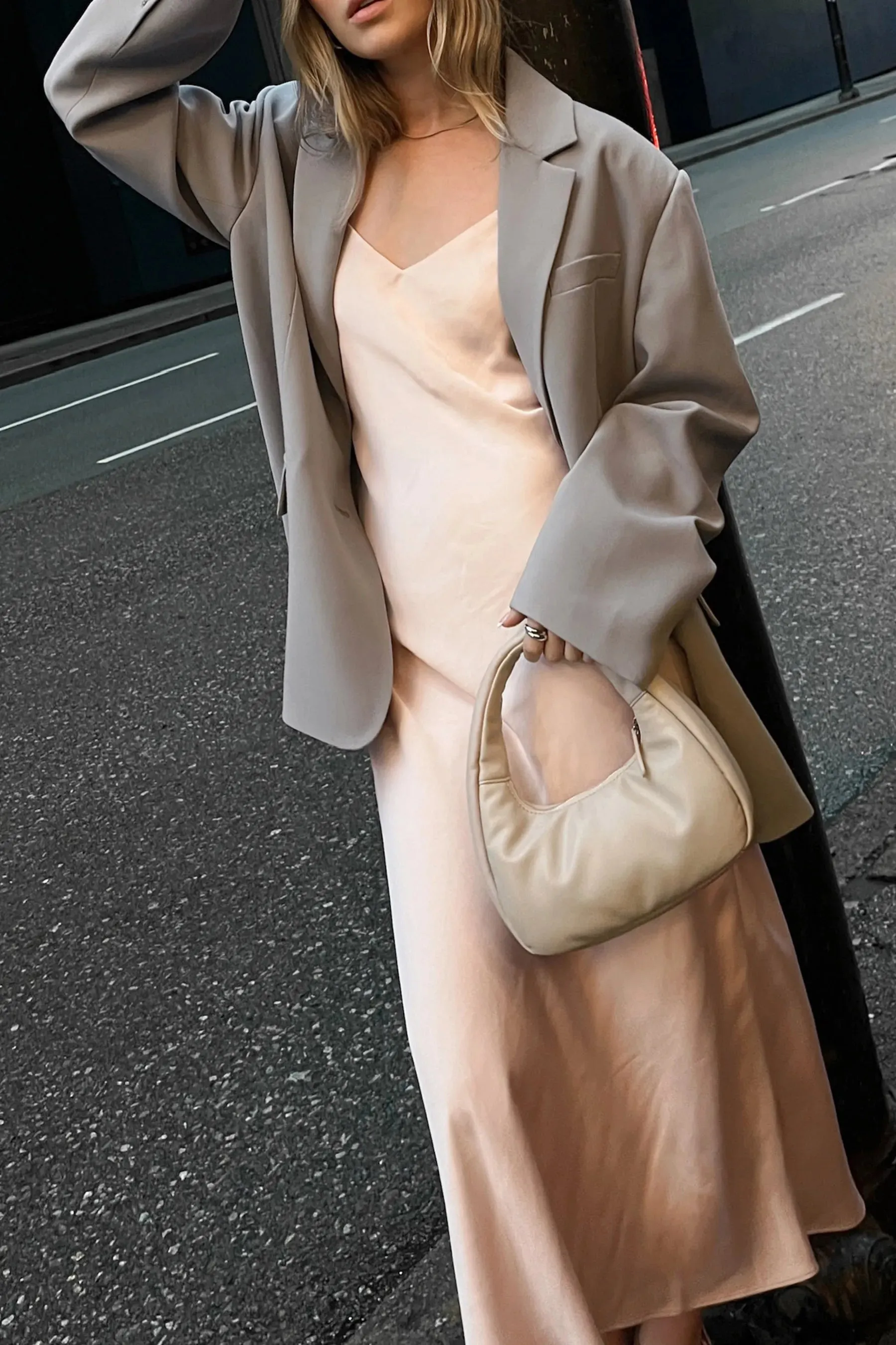 Satin V - Neck Slip Midi Dress