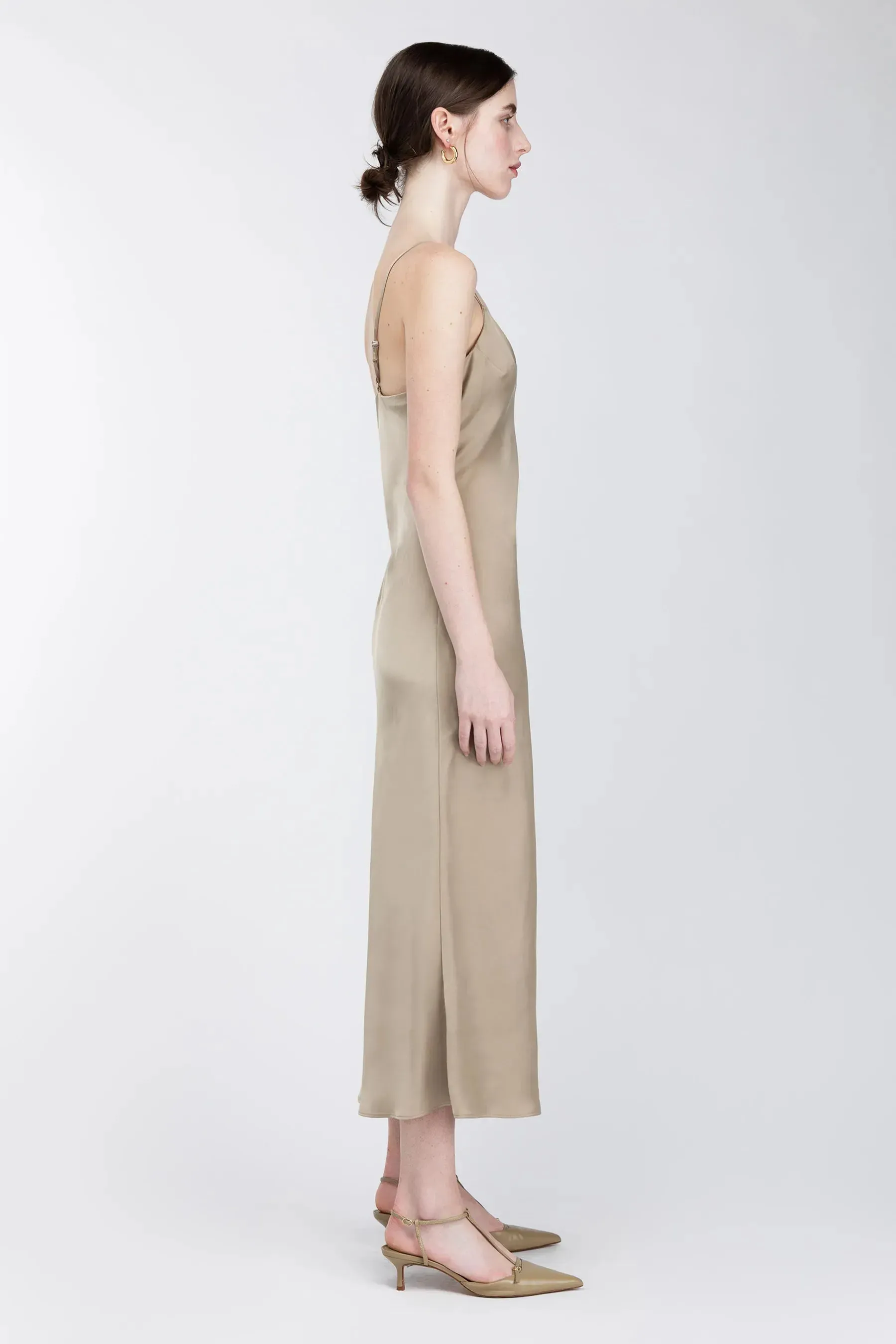 Satin V - Neck Slip Midi Dress