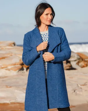 SEE SAW - Denim Boiled Wool Funnel Neck Coat - SS162