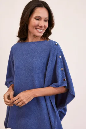 SEE SAW - Denim Wool Poncho with Buttons - SS203