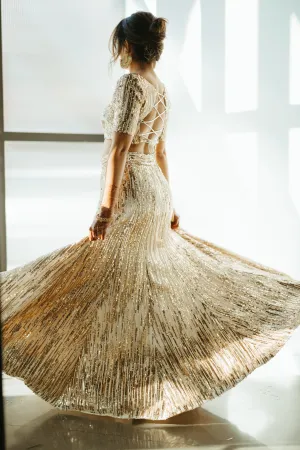 SEEMA RENAYA Ivory and Gold Bridal Lehenga Set