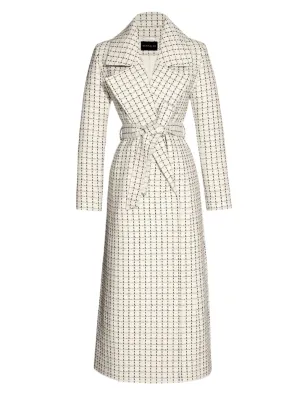 Sentaler Tweed Check Baby Alpaca Wrap Coat in Ivory Check