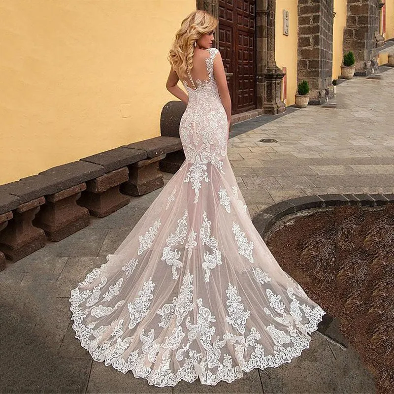 Sexy Boho Beach ivory Lace Mermaid Wedding Dress  Elegant Long Bridal Dress Trumpet Bride Gown Summer