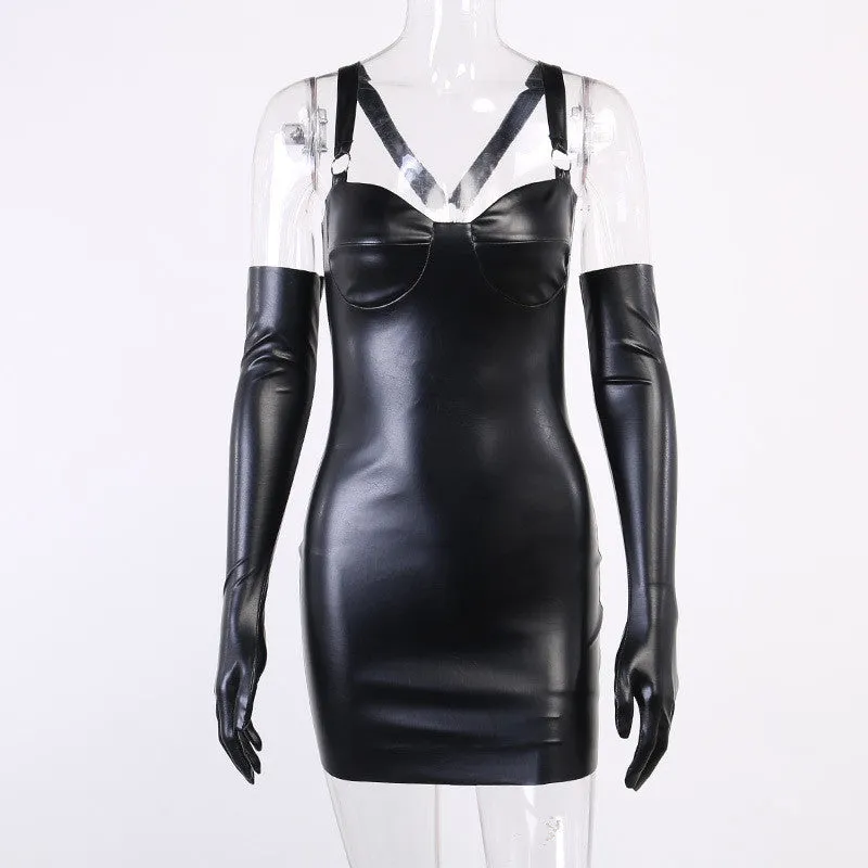 Sexy Leather Tube Top Strap Tight Dress ER5715