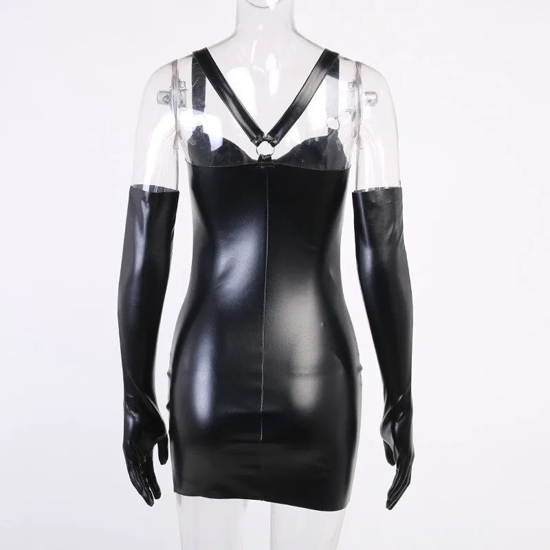 Sexy Leather Tube Top Strap Tight Dress ER5715