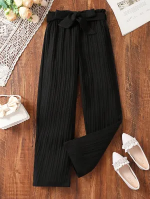 SHEIN Tween Girl Paperbag Waist Belted Pants FD