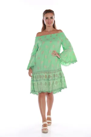 Short Off shoulder Dress with gold Lurex - Aquamarine