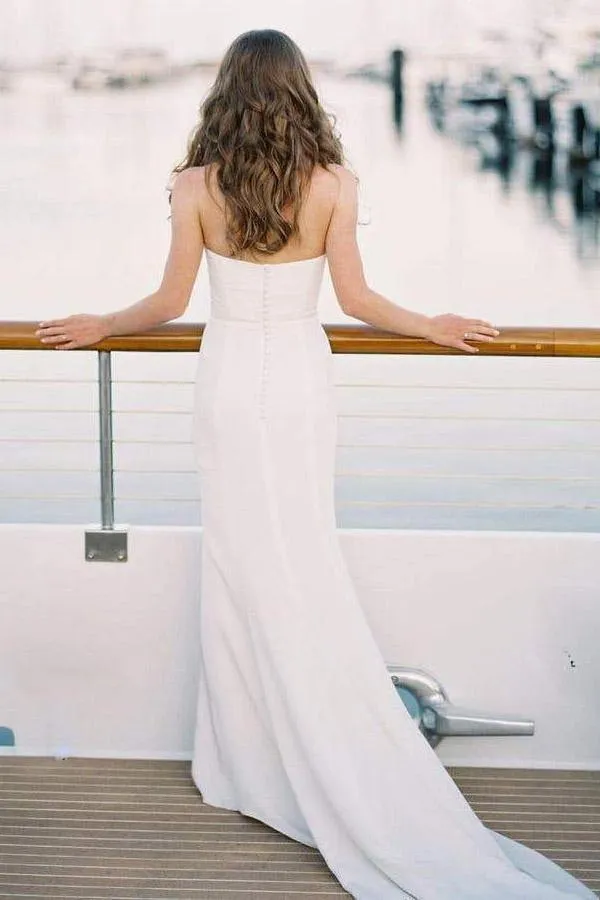 Simple Ivory Mermaid Sweetheart Neck Wedding Dresses With Train, MW697