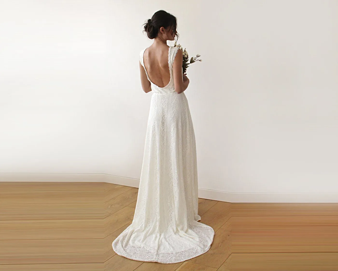 Sleeveless  backless lace dress   with train #1180