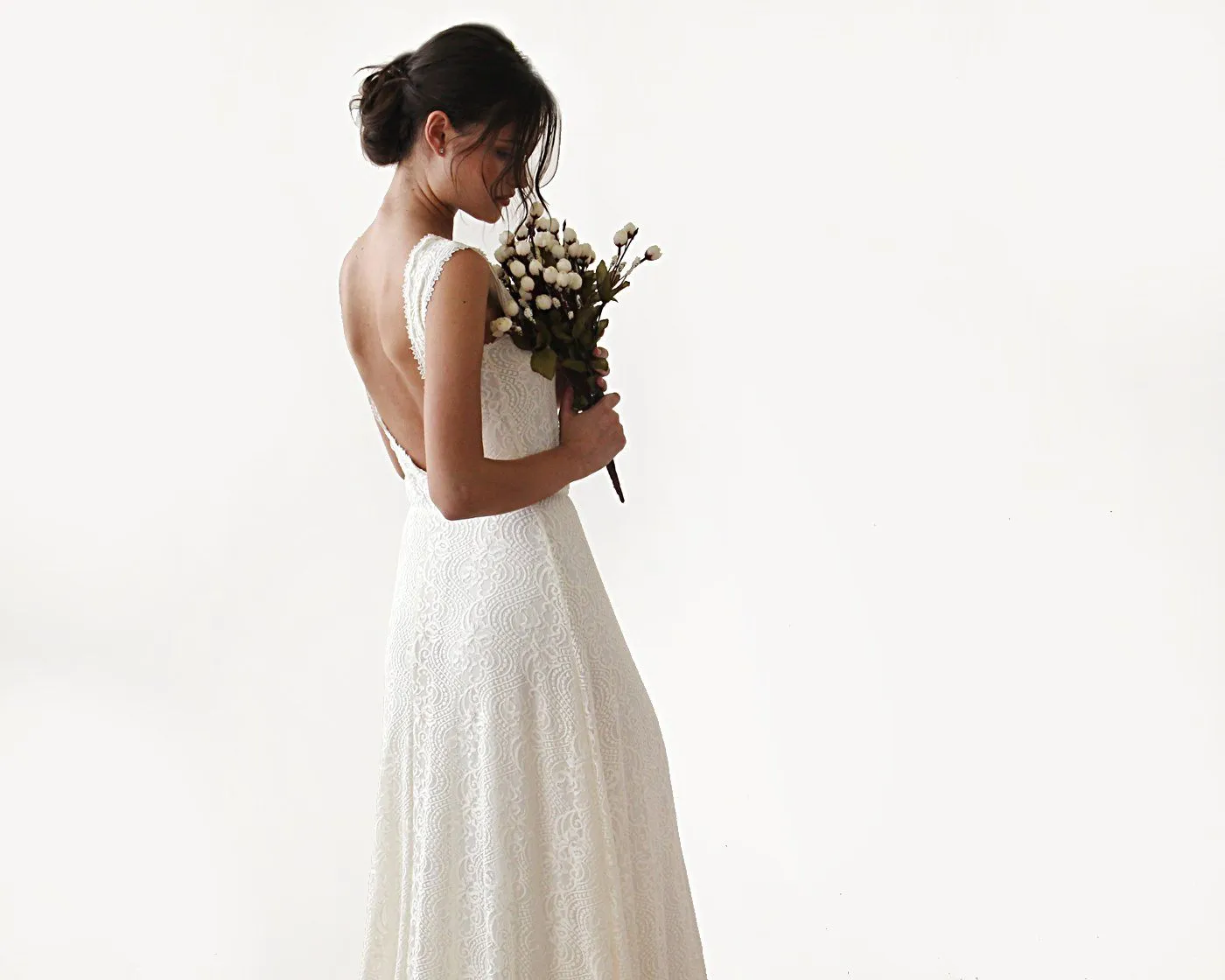 Sleeveless  backless lace dress   with train #1180
