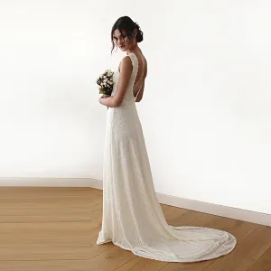 Sleeveless  backless lace dress   with train #1180