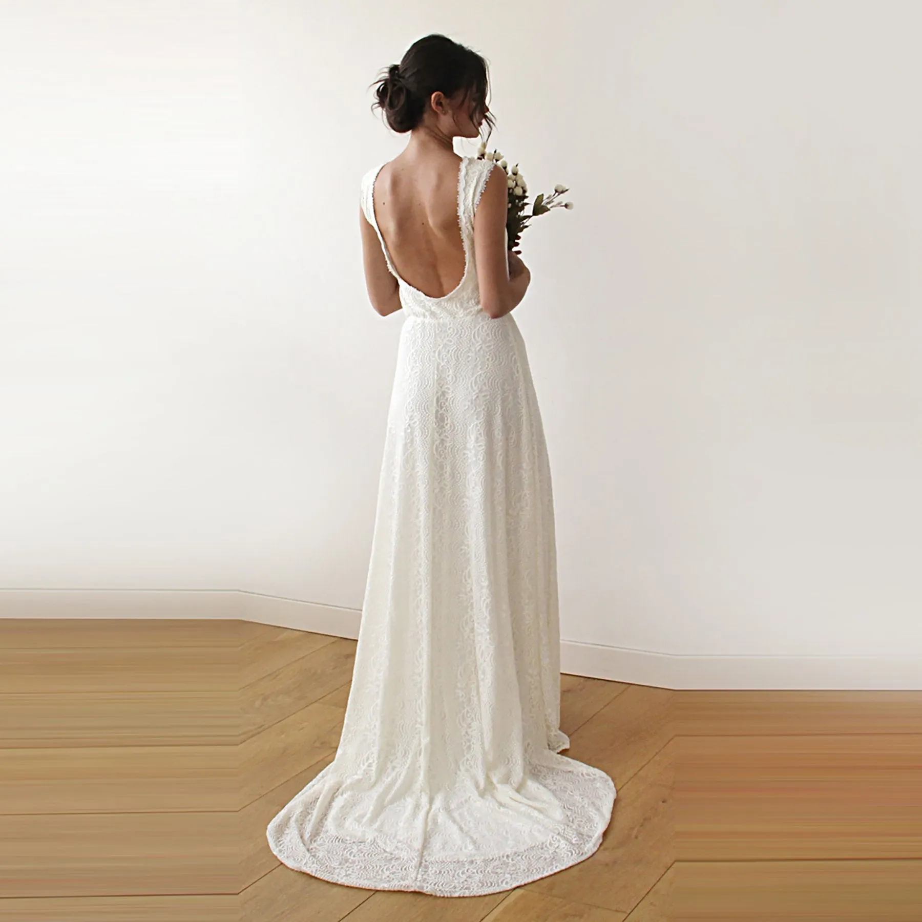 Sleeveless  backless lace dress   with train #1180