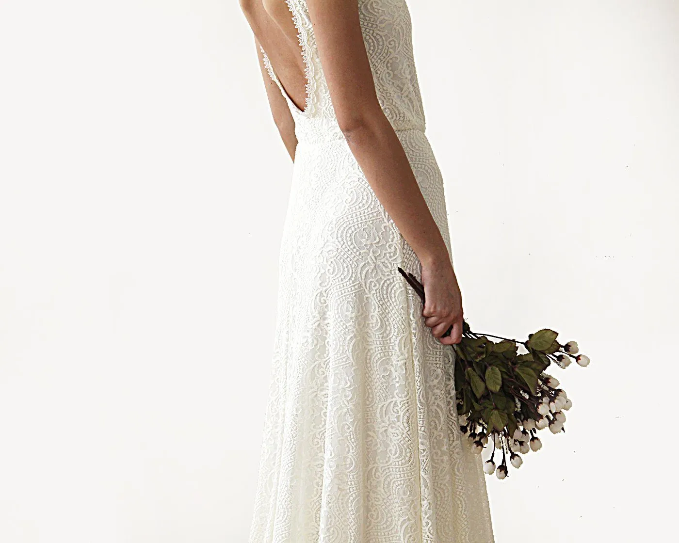 Sleeveless  backless lace dress   with train #1180
