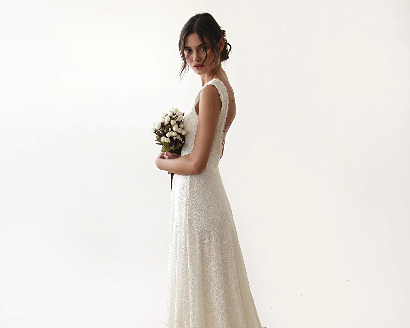 Sleeveless  backless lace dress   with train #1180