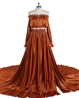 Soft Satin Off Shoulder Maternity / Non Maternity Dresses for Photo Shoots Side Slit Photography Dresses Fancy Photography Props YEWEN YD21801-1