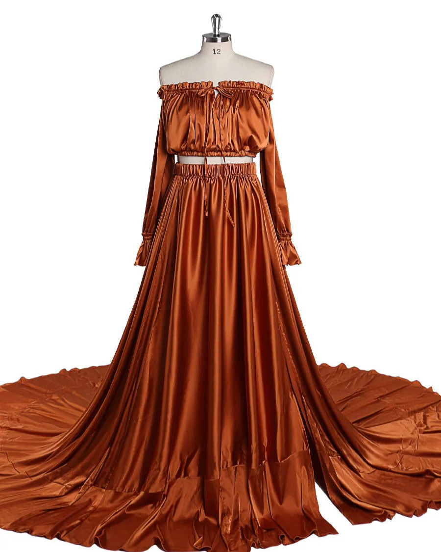 Soft Satin Off Shoulder Maternity / Non Maternity Dresses for Photo Shoots Side Slit Photography Dresses Fancy Photography Props YEWEN YD21801-1