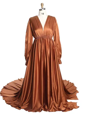 Soft Satin Photo Shoots Dress Side Slit Photography Dresses /Maternity Gown for Baby Shower YEWEN  YW231010