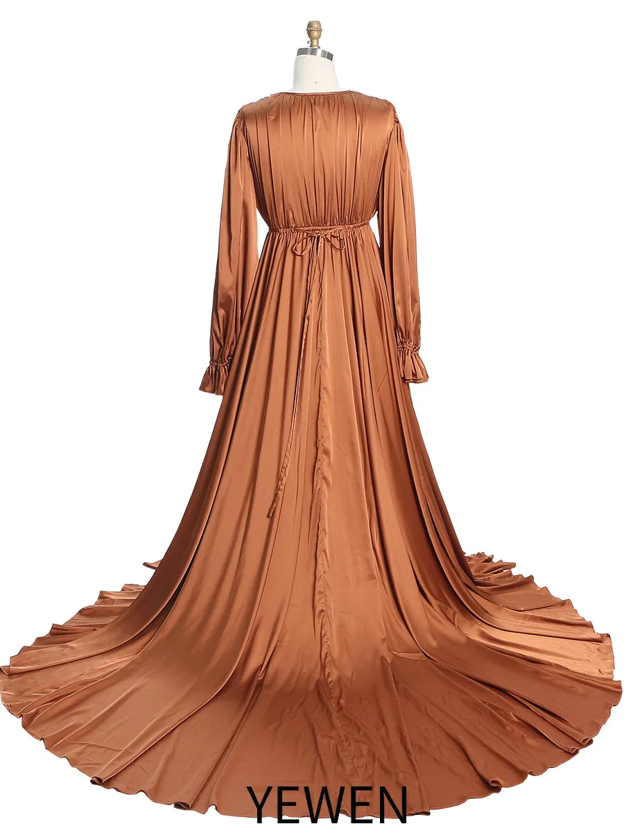 Soft Satin Photo Shoots Dress Side Slit Photography Dresses /Maternity Gown for Baby Shower YEWEN  YW231010