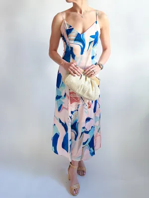 Soph Watercolor Print Satin Flowy Slip Dress
