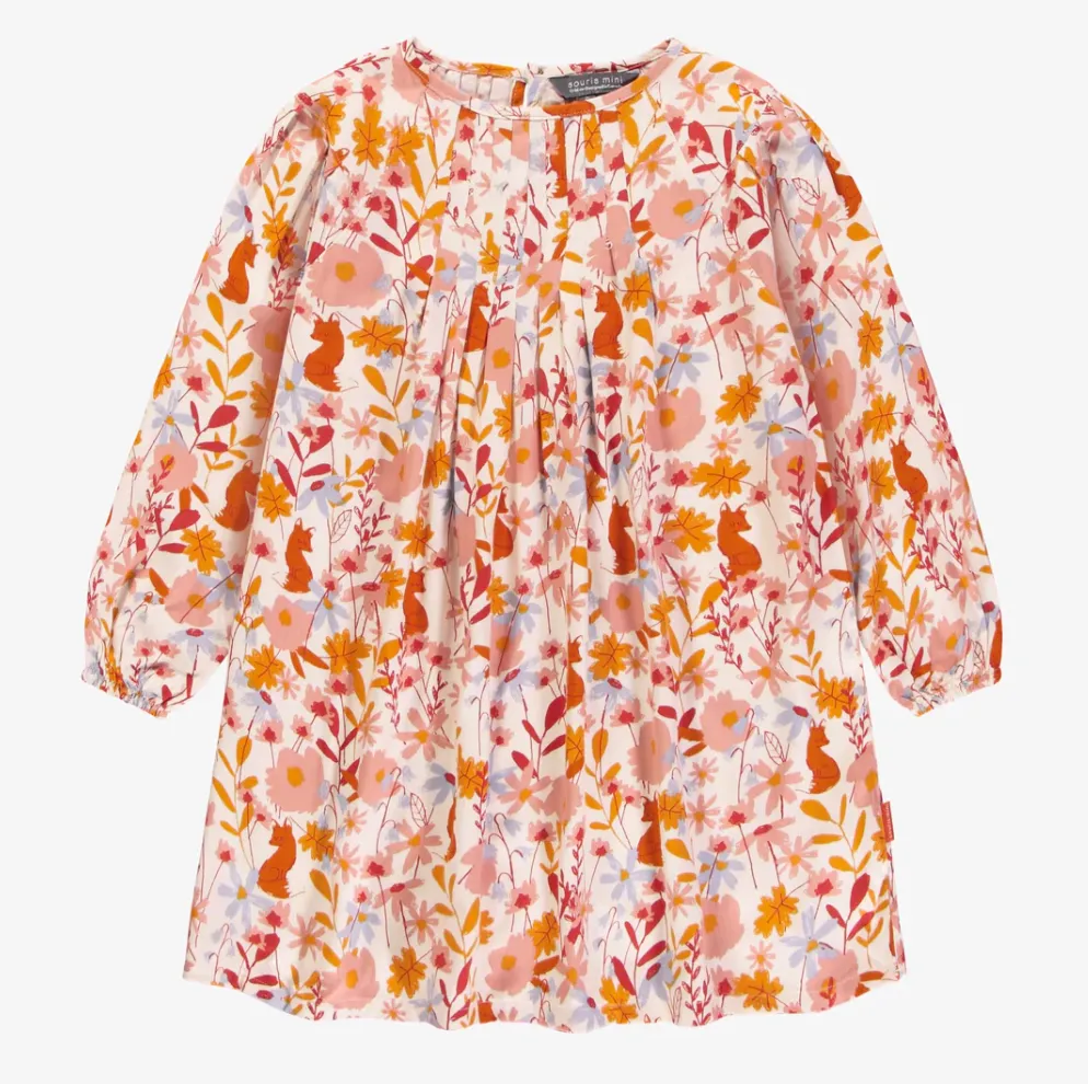 Souris Mini Fox Print Floral Dress and Tights
