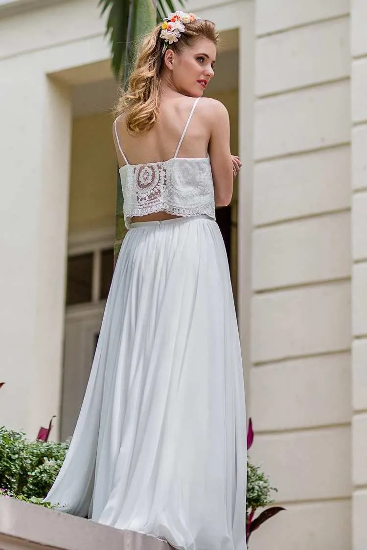 Spaghetti Sleeveless Chiffon Two-Piece Wedding Dress With Lace-715051