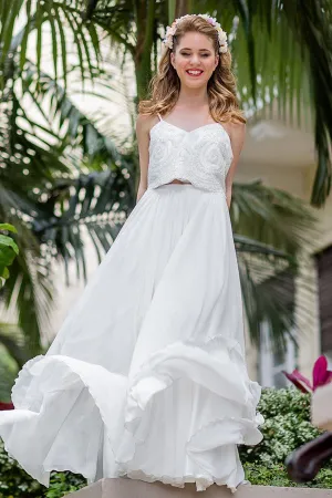 Spaghetti Sleeveless Chiffon Two-Piece Wedding Dress With Lace-715051