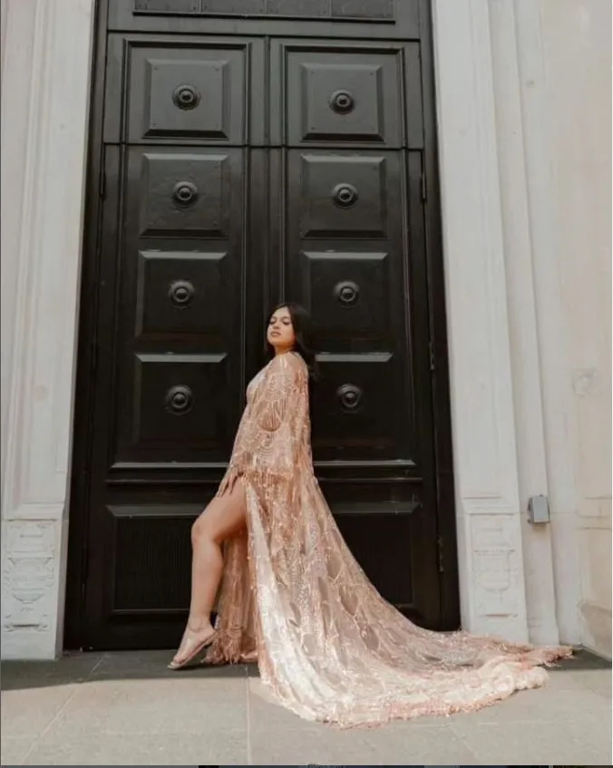 Sparkle Sequin Maternity Dress/Baby Shower Photo Shoot Dress Adjustable Waist Photography Gown YW221113
