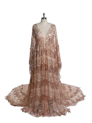 Sparkle Sequin Maternity Dress/Baby Shower Photo Shoot Dress Adjustable Waist Photography Gown YW221113