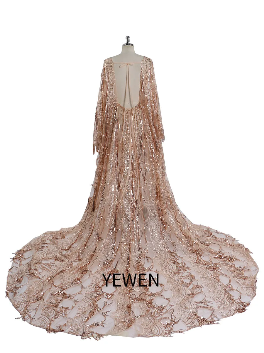 Sparkle Sequin Maternity Dress/Baby Shower Photo Shoot Dress Adjustable Waist Photography Gown YW221113