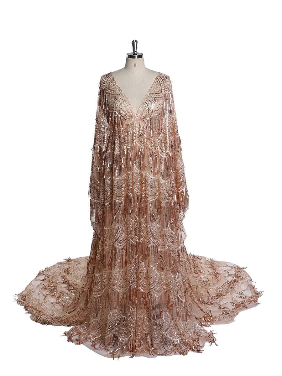 Sparkle Sequin Maternity Dress/Baby Shower Photo Shoot Dress Adjustable Waist Photography Gown YW221113