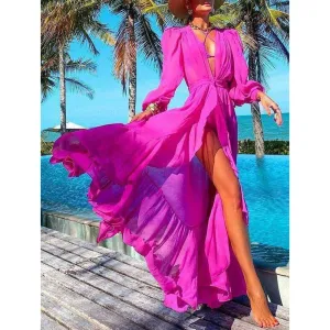 Split-Front Long Sleeves Maxi Dress