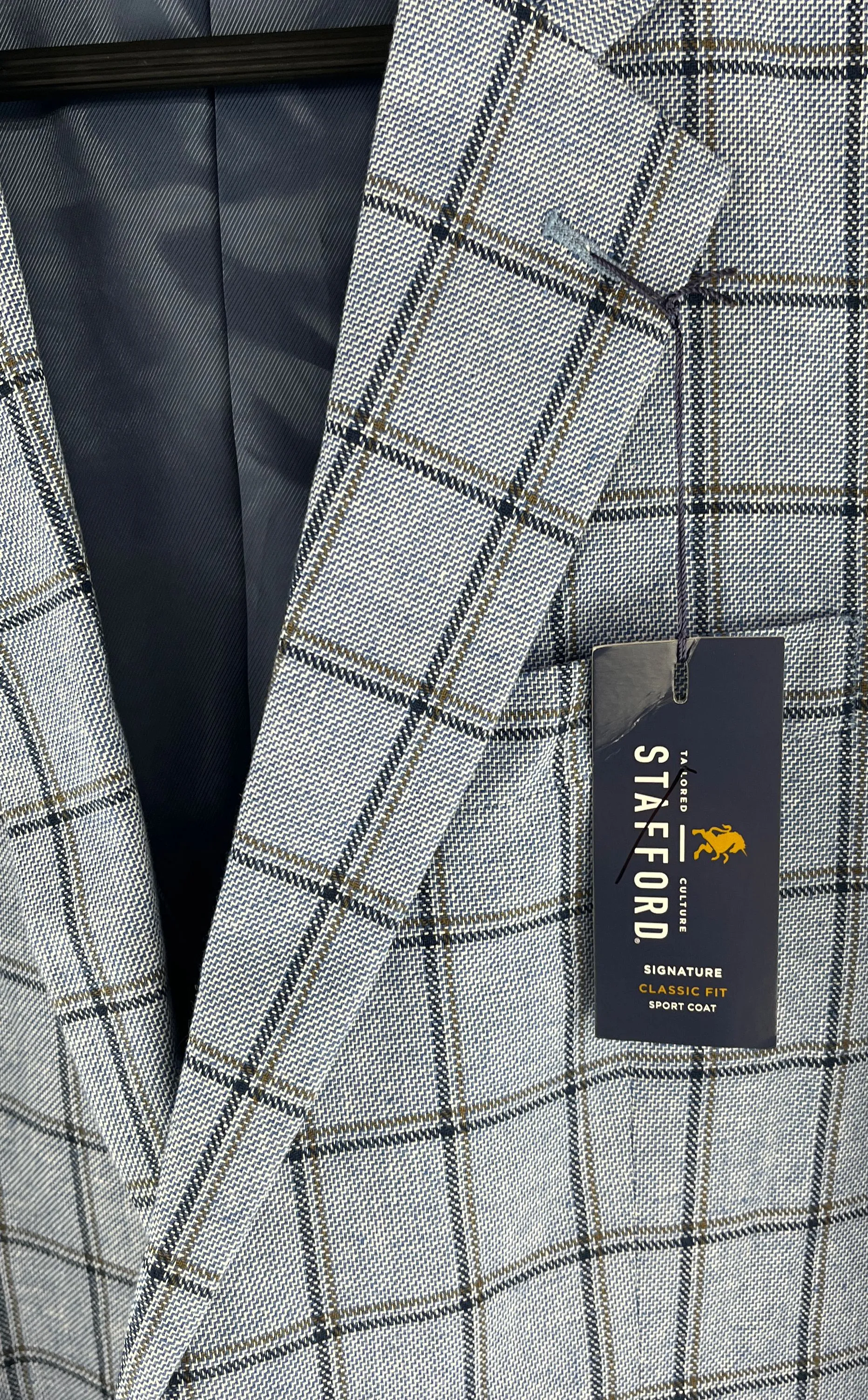 Stafford Light Blue Windowpane Classic Fit Sport Coat Size 42R NWT MSRP $125