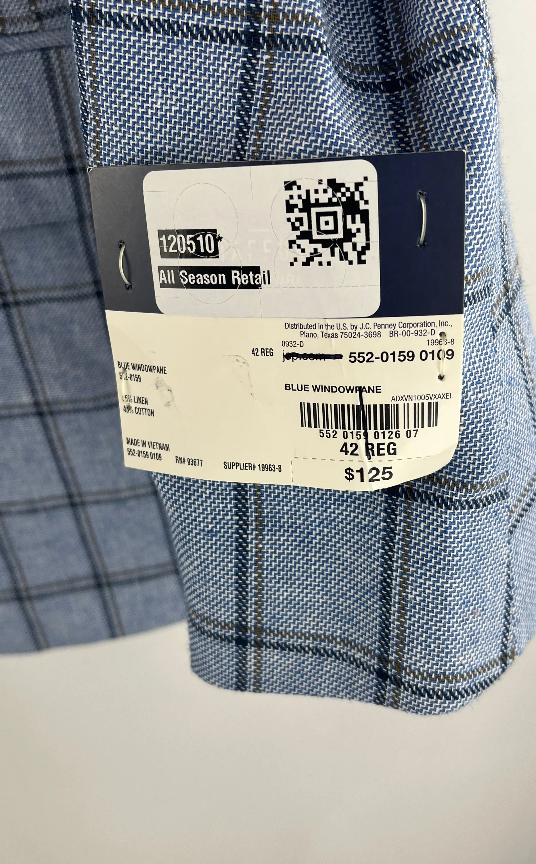 Stafford Light Blue Windowpane Classic Fit Sport Coat Size 42R NWT MSRP $125