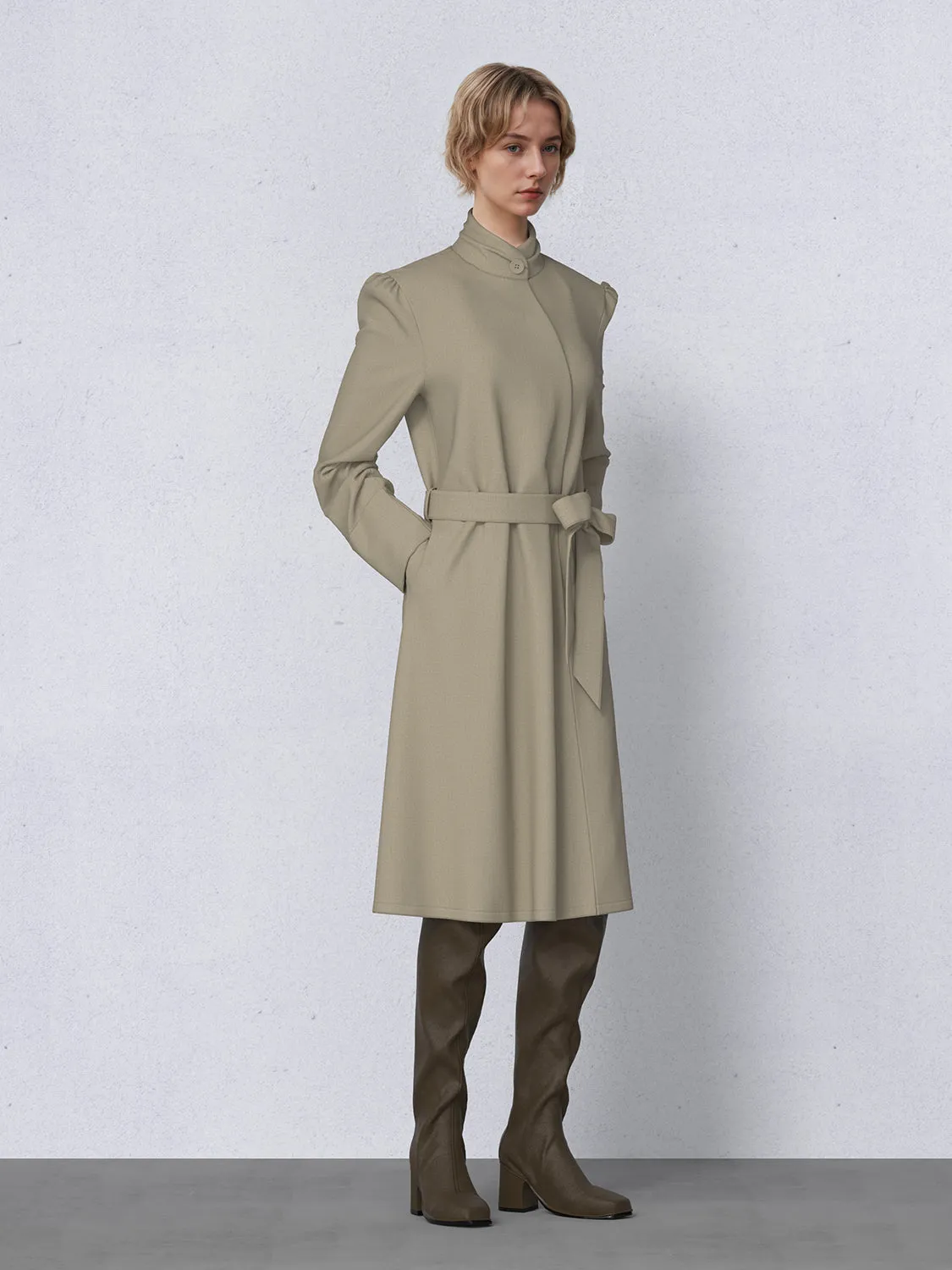 Stand Collar Belted Trench Coats