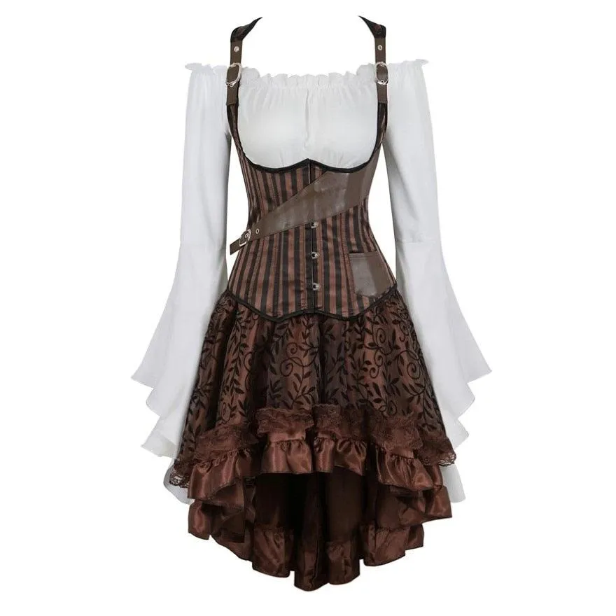 Steampunk Corset Dress Gothic PU Leather