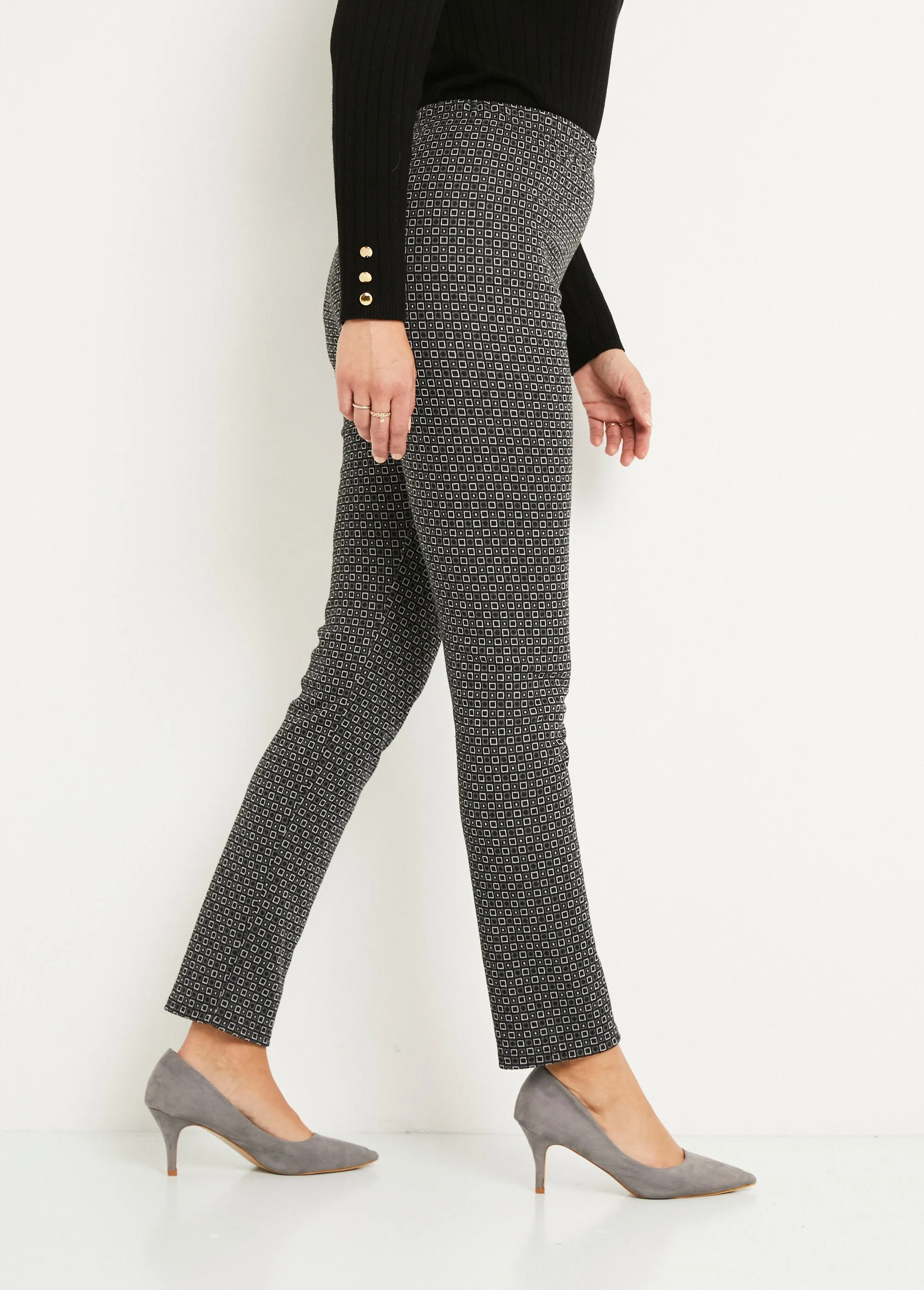 Straight tapered pants with elasticated waist in jacquard