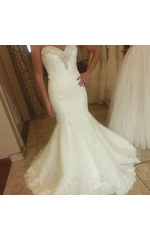 Stunning Beaded Sweetheart Mermaid Lace Gown With Pleats-BU_708742