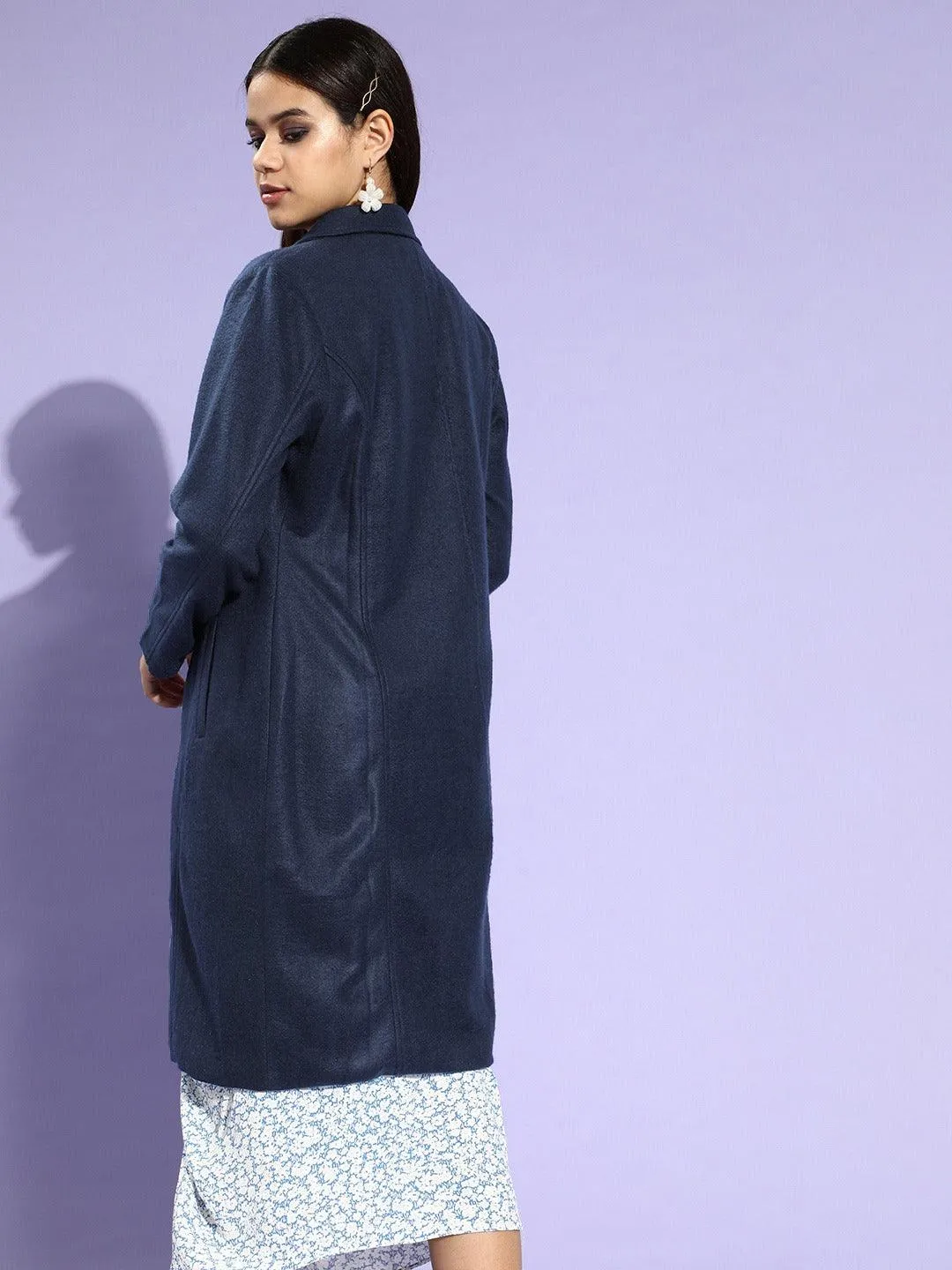 Style Quotient Women Navy Blue Solid Trench Coat