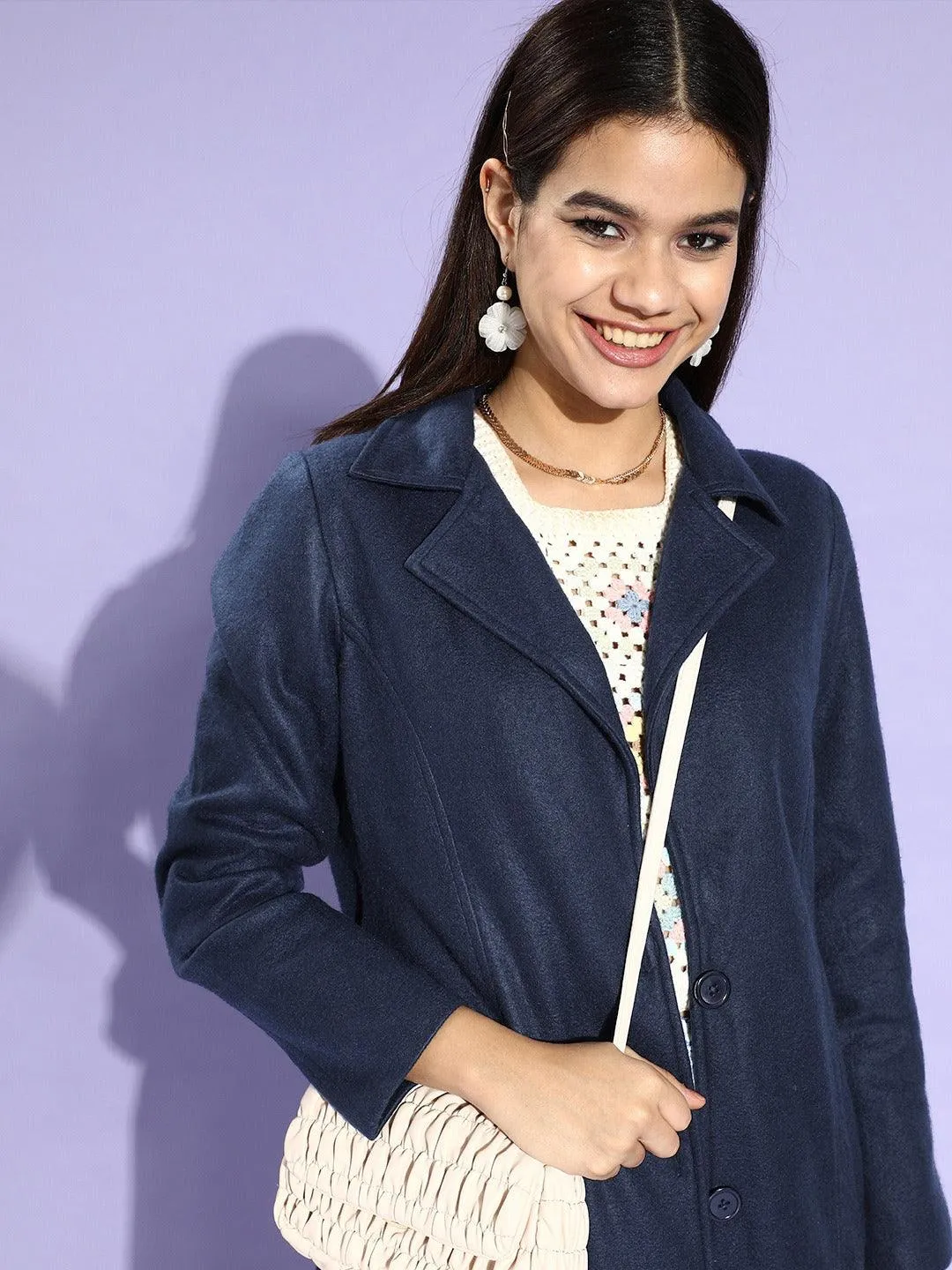 Style Quotient Women Navy Blue Solid Trench Coat