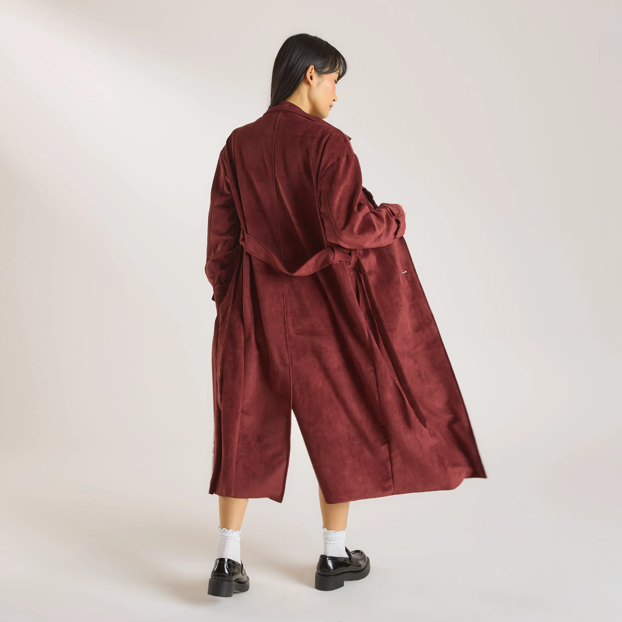 Suedette Trench Coat - Burgundy