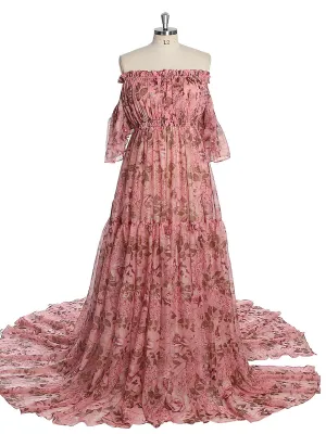 Summer Chiffon Print Maternity Dress for Photo Shoot Photography Woman Maxi Gwon YW230317-1