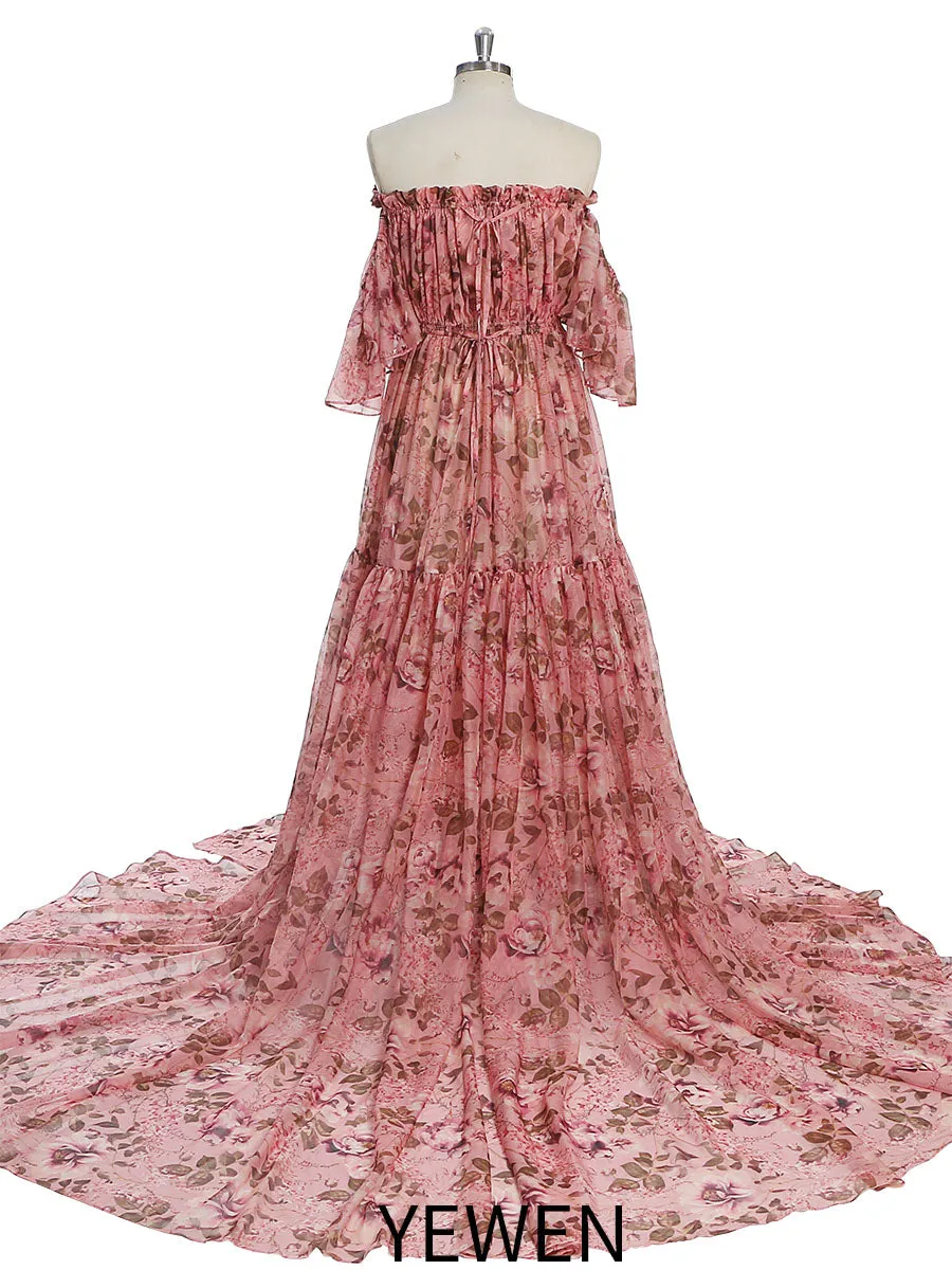 Summer Chiffon Print Maternity Dress for Photo Shoot Photography Woman Maxi Gwon YW230317-1