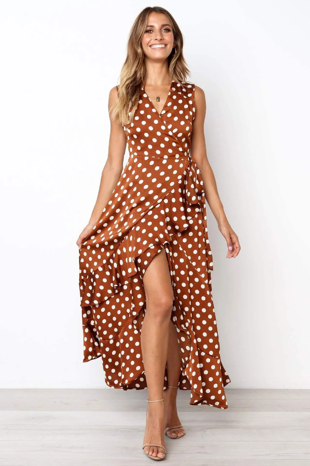 Summer Dot Print Irregular Long Dresses