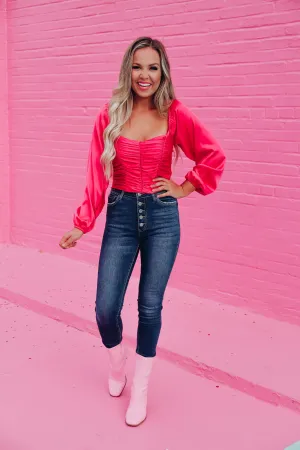 Sweetheart Satin Crop Top - Pink